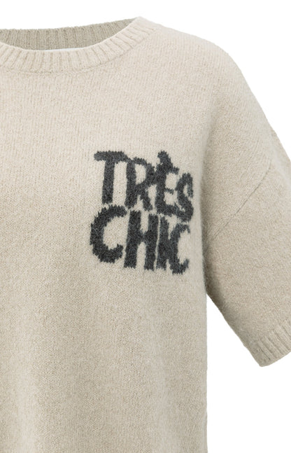 Pull Femme | Manches Courtes | Message Brodé | Style Décontracté | Confort Léger