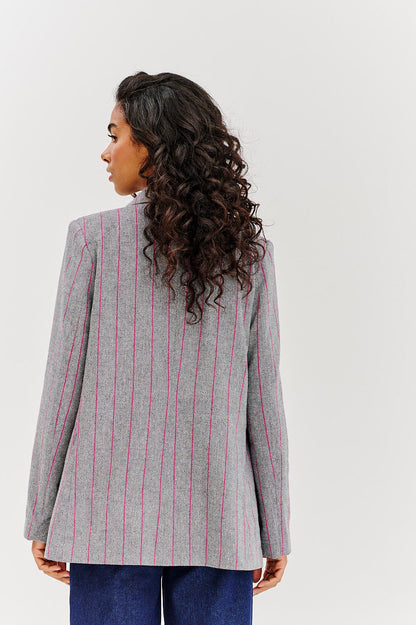 Veste Femme | Motif Chevrons Élégant | Doublure Rose Pour Un Look Professionnel Et Féminin