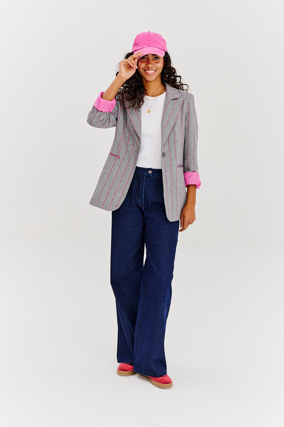 Veste Femme | Motif Chevrons Élégant | Doublure Rose Pour Un Look Professionnel Et Féminin