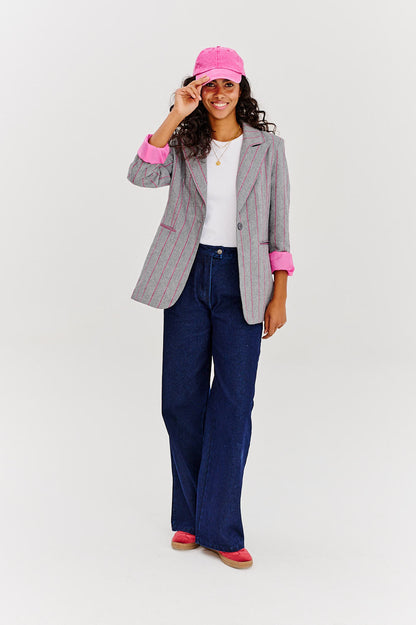 Veste Femme | Motif Chevrons Élégant | Doublure Rose Pour Un Look Professionnel Et Féminin