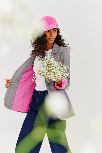 Veste Femme | Motif Chevrons Élégant | Doublure Rose Pour Un Look Professionnel Et Féminin