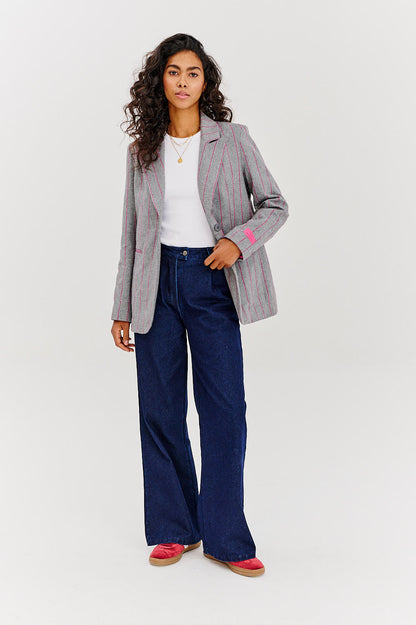 Veste Femme | Motif Chevrons Élégant | Doublure Rose Pour Un Look Professionnel Et Féminin