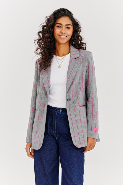 Veste Femme | Motif Chevrons Élégant | Doublure Rose Pour Un Look Professionnel Et Féminin