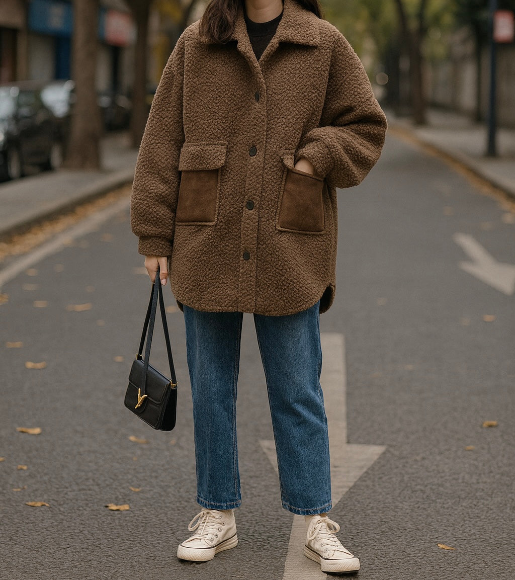 Veste Femme | Fausse Fourrure Bouclette | Confort Oversize | Parfaite Pour L’Automne Et L’Hiver