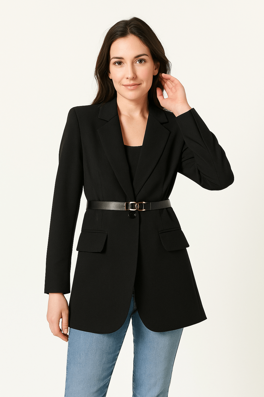 Blazer Femme | Ceinturé Et Structuré | Tissu Haut De Gamme | Parfait Pour Le Bureau Ou Les Réunions