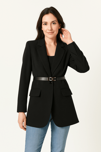 Blazer Femme | Ceinturé Et Structuré | Tissu Haut De Gamme | Parfait Pour Le Bureau Ou Les Réunions