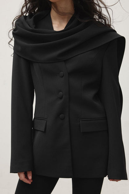 Blazer Femme | Col Drapé Élégant | Coupe Ajustée | Parfait Pour Les Occasions Habillées