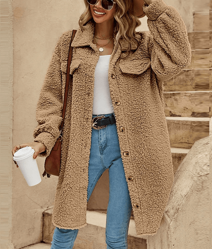 Veste Femme | Effet Mouton En Polyester | Oversize Et Douce Pour Look Décontracté Et Confortable