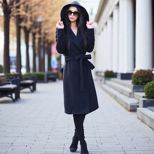 Manteau Femme En Laine Premium | Capuche Oversize | Doublure Complète | Élégant Et Chaleureux Pour l’Hiver